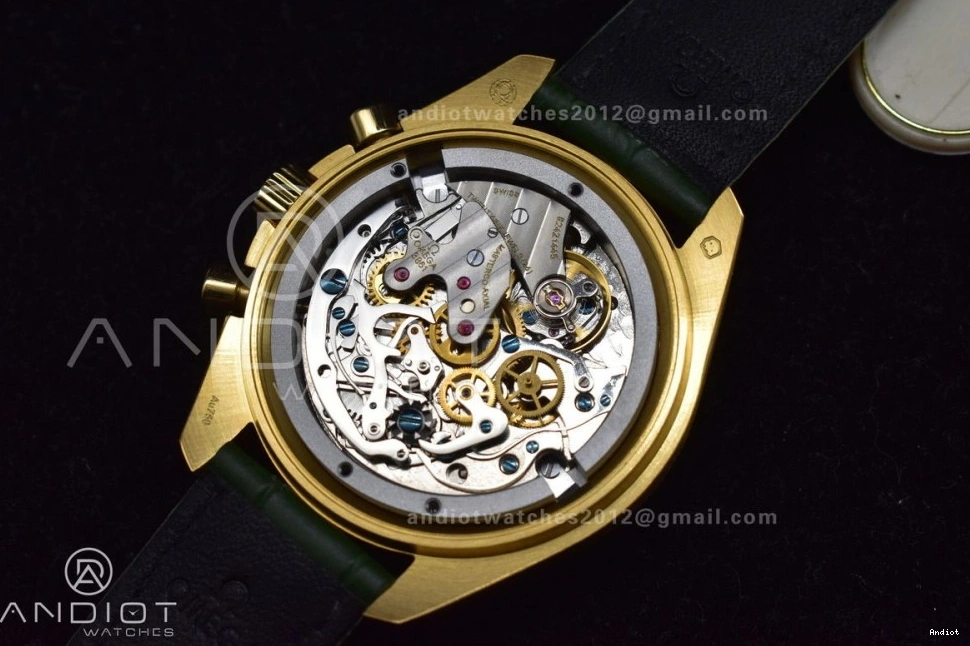 Gold Green Manual Speedmaster Green YG in Dial Chrono Strap Leather on RMF Moonshine Moonwatch Edition Best 0701